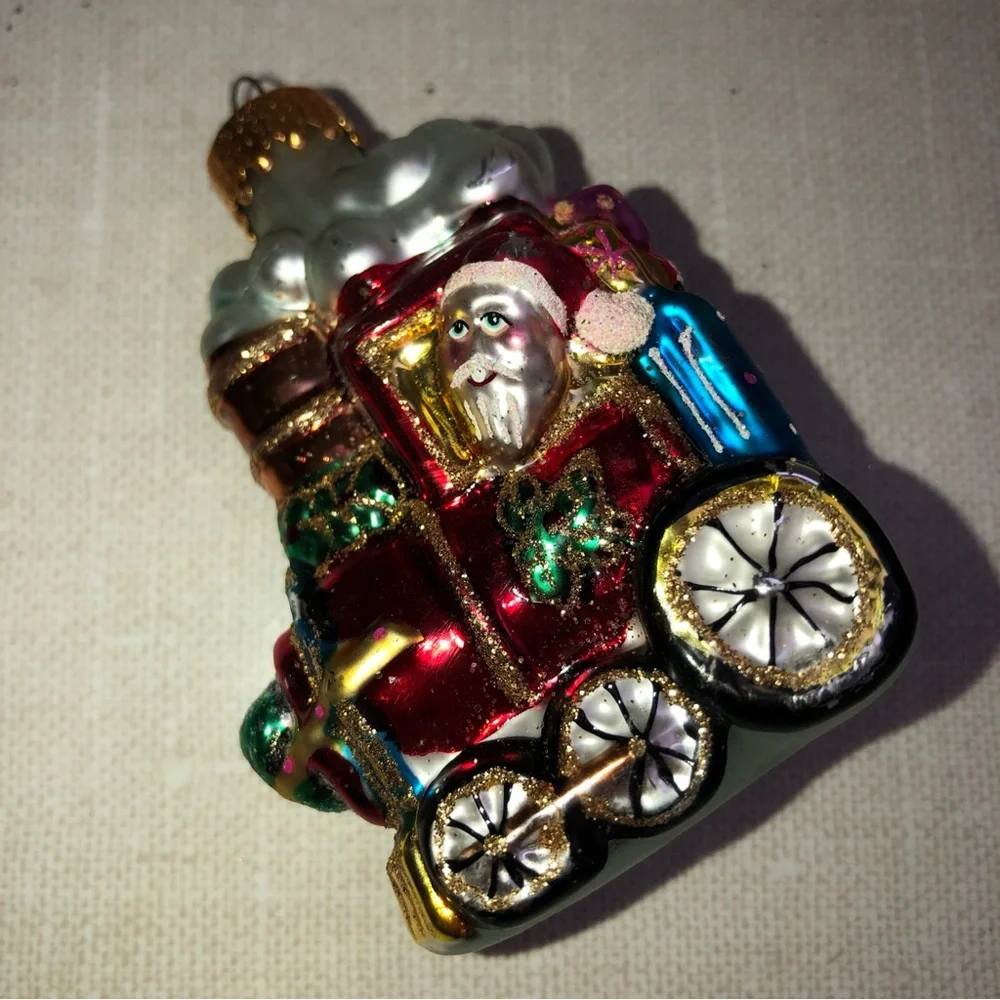 Vintage‎ Glass Santa Engine Train Christmas Ornament